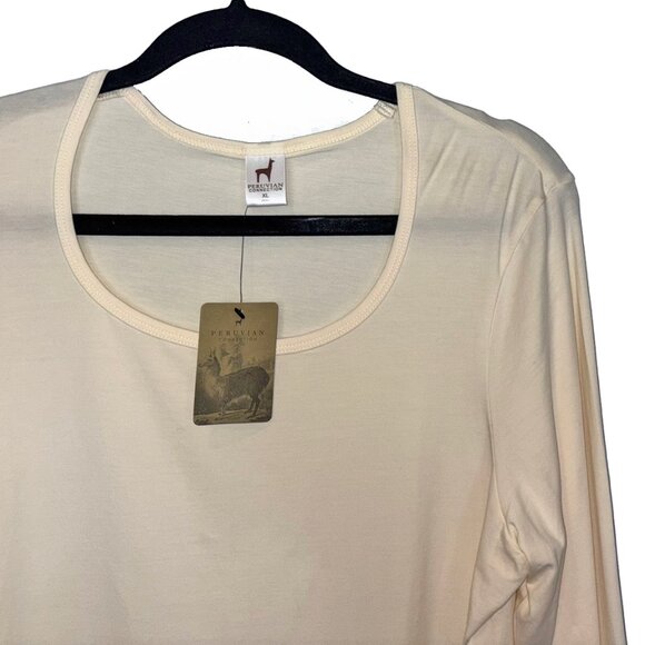 Peruvian Connection Ivory Long Sleeve Scoop Neck T-Shirt - Size XL - NWT - Picture 1 of 5